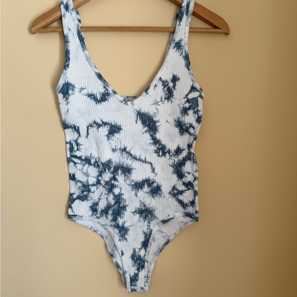 Aura Blue and White Shapewear Bodysuit